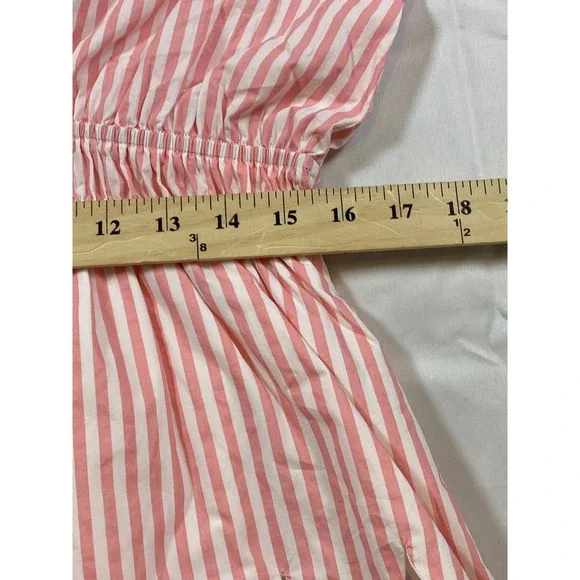 ENGLISH FACTORY Pink White Stripe Puff Sleeve Peplum Scallop Hem Top L‎ - Picture 12 of 13